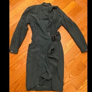 Thierry Mugler Dark Green Belted Wrap Dress